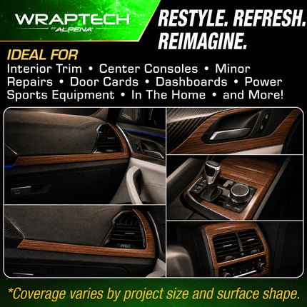 Automotive Interior Wrap, Wood Grain Pattern, 12 in × 36 in