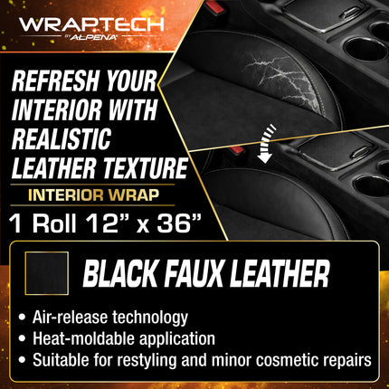 Automotive Interior Wrap, Leather Texture Black 12 in × 36 in
