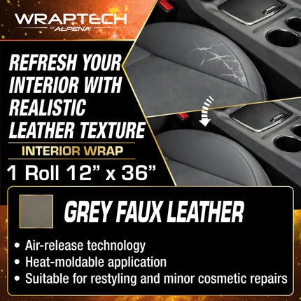 Automotive Interior Wrap, Leather Texture Gray 12 in × 36 in