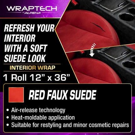 Automotive Interior Wrap, Suede Texture Red 12 in × 36 in