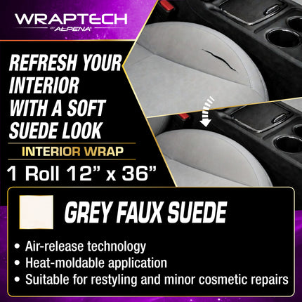 Automotive Interior Wrap, Suede Texture Gray 12 in × 36 in