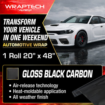 Automotive Exterior & Interior Wrap, Gloss Black Carbon Fiber 20 in × 48 in