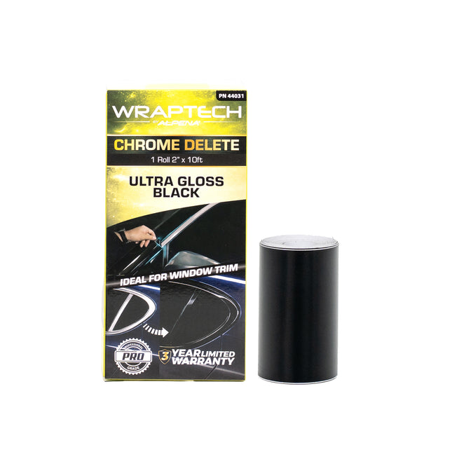 Automotive Chrome Delete Gloss Black Wrap, 2 in x 10 ft