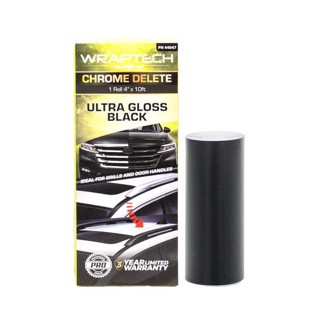 Automotive Chrome Delete Gloss Black Wrap, 4 in x 10 ft