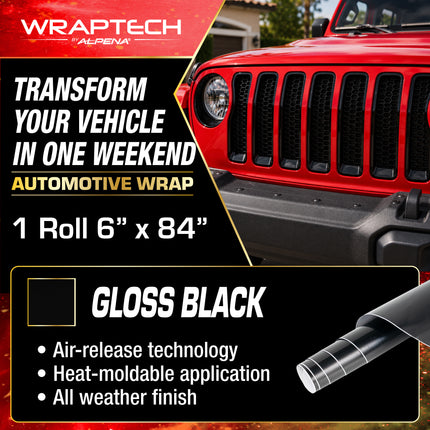 Automotive Exterior & Interior Wrap, Gloss Black 6 in × 84 in