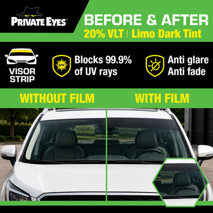 Private Eyes Advanced Carbon 20% VLT Windshield Strip Tint - 10 in x 6.5 ft